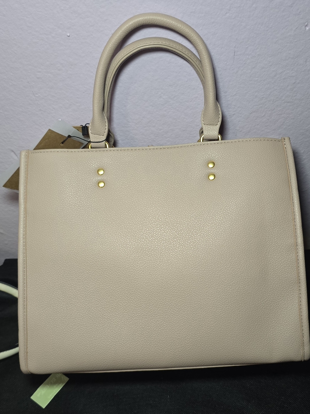 Structured Cream Satchel Handbag with Gold Hardware